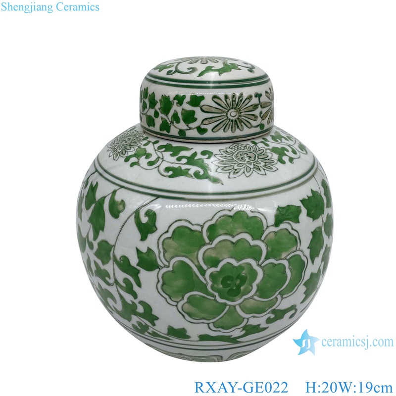 RXAY-GE022 Green flower Pattern Round shape Flat small Porcelain Jars