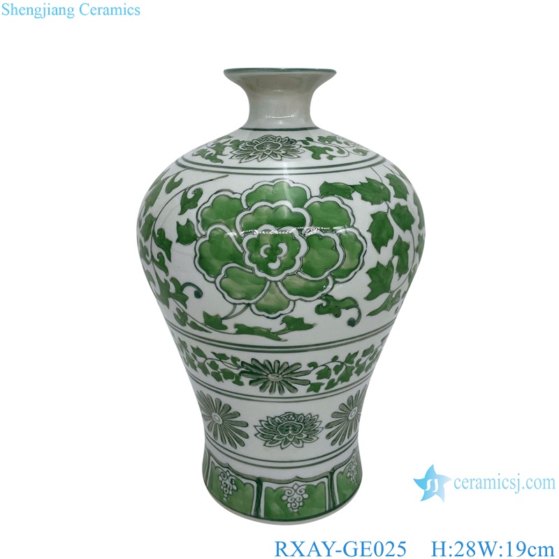 RXAY-GE025 Green Peony Flower Pattern Ceramic Flower Pulm Vase 