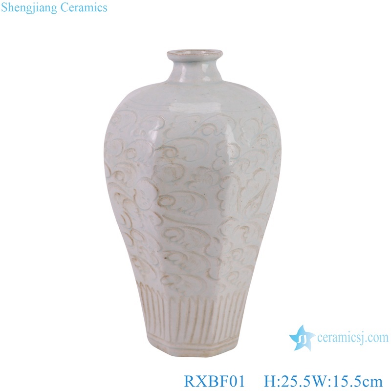 Jingdezhen celadon Carved flower eight sides Ceramic Decorative Pulm Vase
