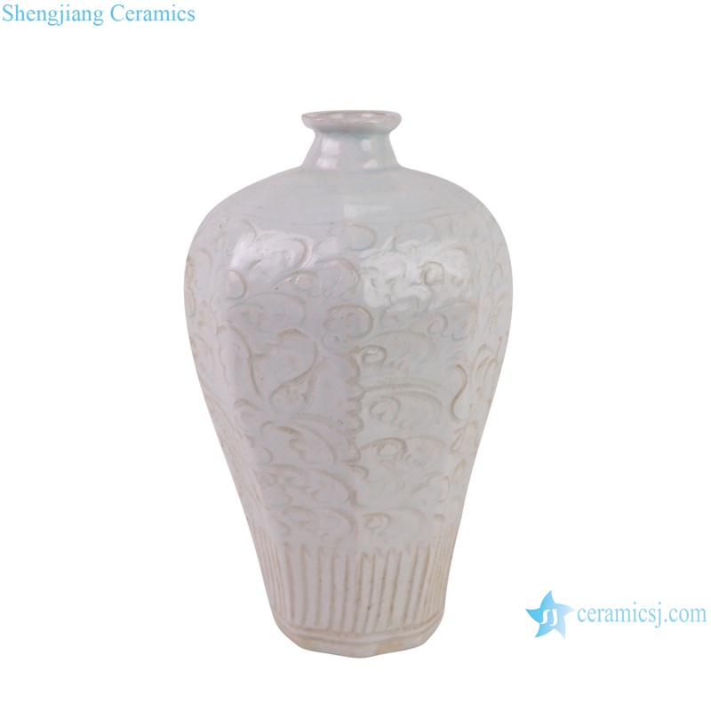 RXBF01 Jingdezhen celadon Carved flower eight sides Ceramic Decorative Pulm Vase