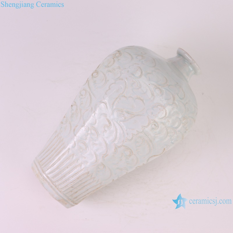 RXBF01 Jingdezhen celadon Carved flower eight sides Ceramic Decorative Pulm Vase