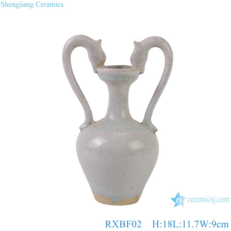 Antique Celadon Carved Porcelain Decorative Flower vase with double Ears