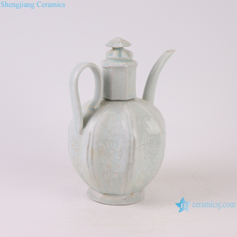 RXBF09 Jingdezhen 8 sides Flower Carved flagon Ceramic Wine pot