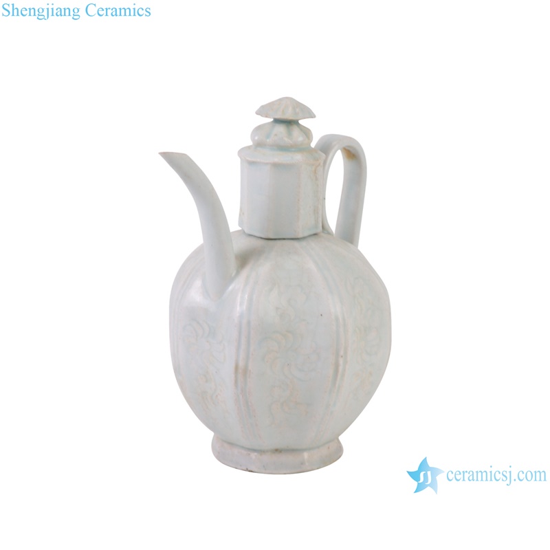 RXBF09 Jingdezhen 8 sides Flower Carved flagon Ceramic Wine pot