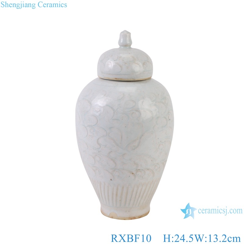 Antique Shadow Blue Flower Carved Ceramic Decorative Lidded Jars