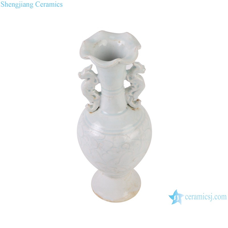 RXBF12 Flower Carved Celadon Porcelain Decorative Flower vase with ears