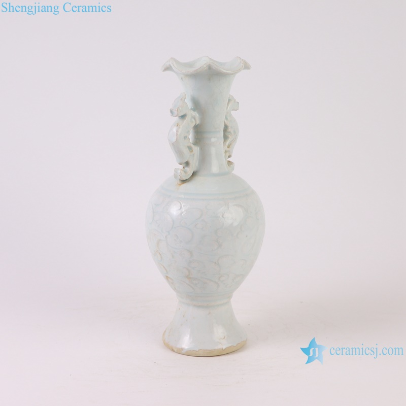 RXBF12 Flower Carved Celadon Porcelain Decorative Flower vase with ears
