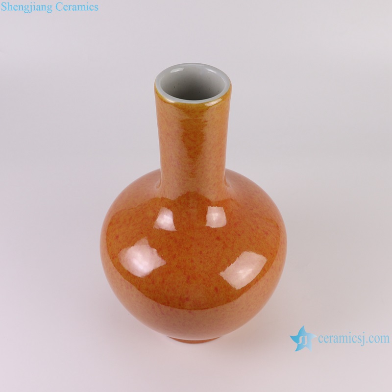 top view of red fambe blaze globular porcelain vase