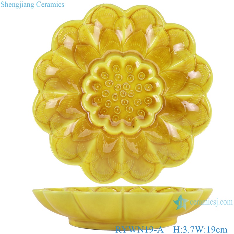 RYWN19-A antique Ji yellow glaze empty carving lotus pattern porcelain plate