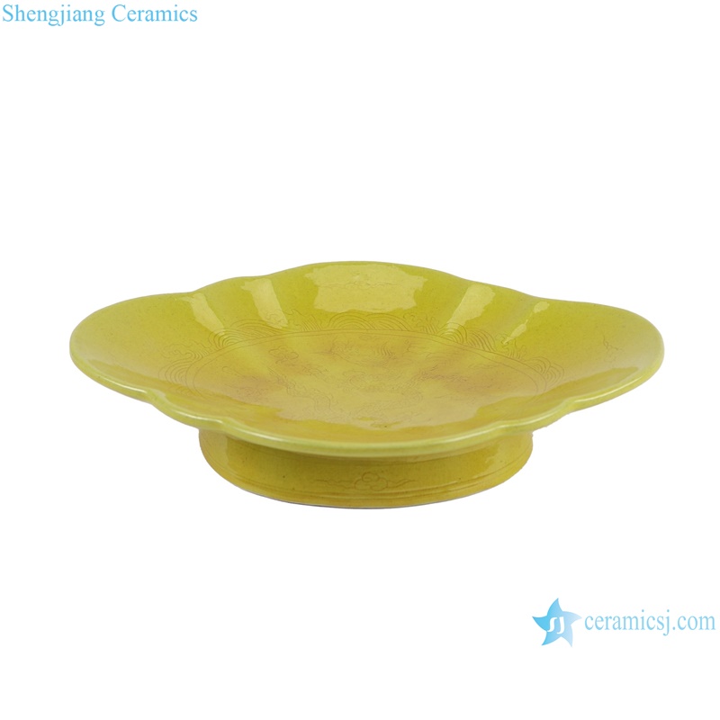 RYWN20-A antique Ji yellow glaze high heel porcelain fruit plate