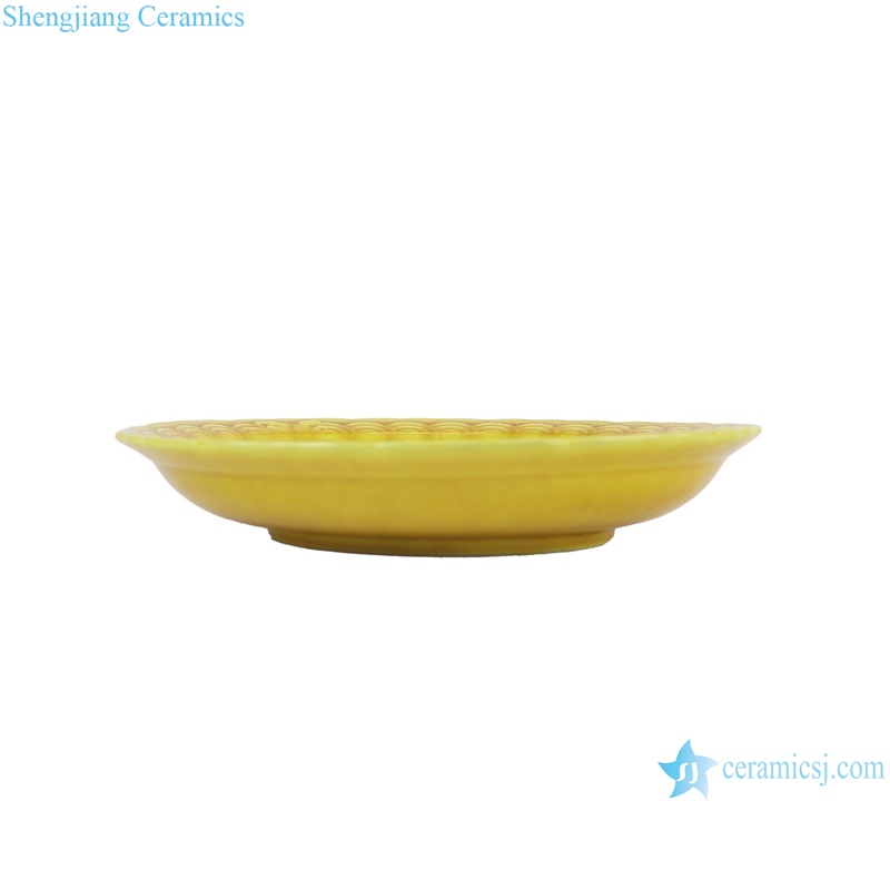 RYWN25-A antique Ji yellow glaze carving flower pattern porcelain plate