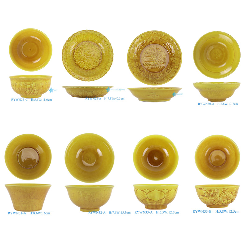 RYWN21-A antique Ji yellow glaze high heel lotus pattern porcelain plate