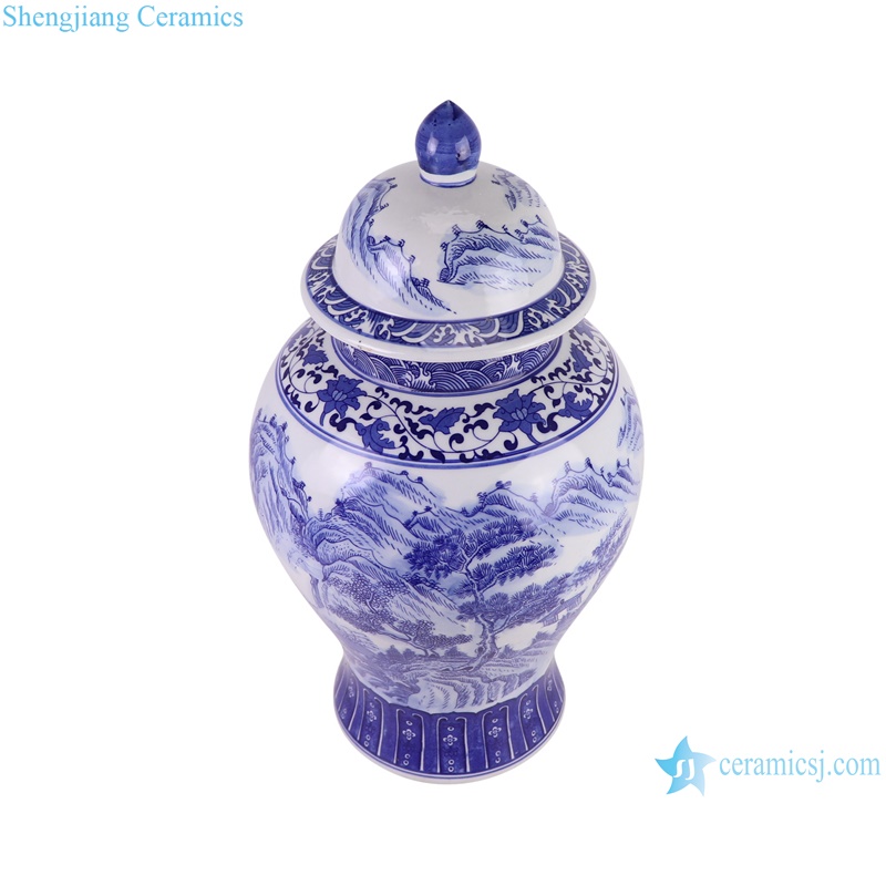 RZGM08-A Jingdezhen Porcelain Landscape Pattern Ceramic Pot Lidded Ginger Jars --vertical view