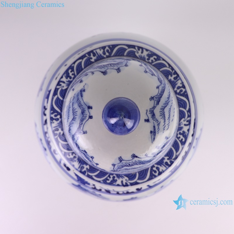 RZGM08-A Jingdezhen Porcelain Landscape Pattern Ceramic Pot Lidded Ginger Jars --top view