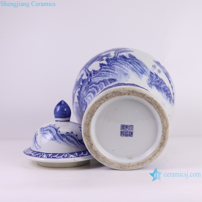 RZGM08-A Jingdezhen Porcelain Landscape Pattern Ceramic Pot Lidded Ginger Jars --bottom view