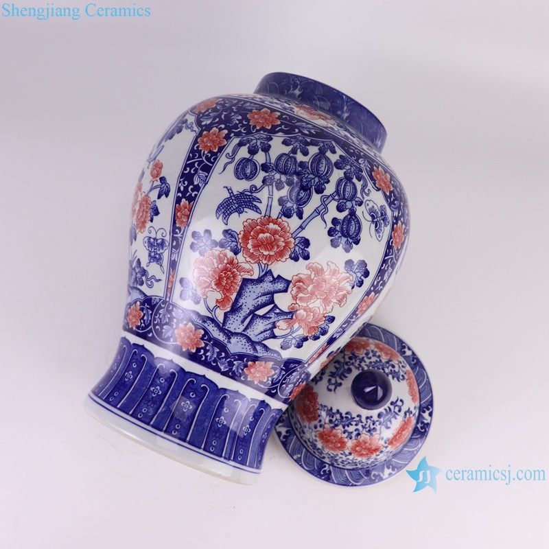 RZGM08-C Underglazed Open Window Fruit and Flower Pattern Ceramic Ginger Jars Pot