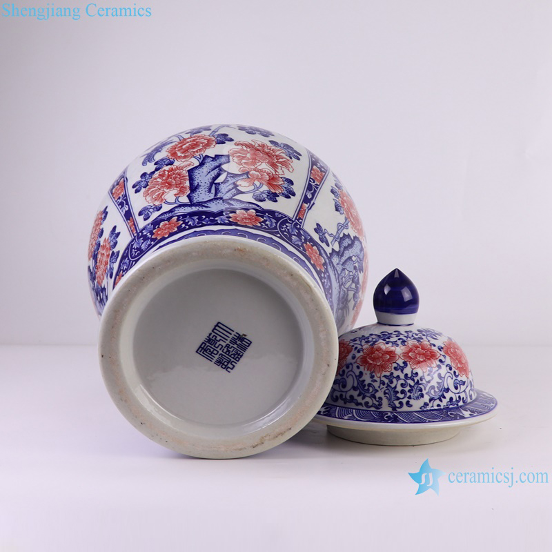 RZGM08-C Underglazed Open Window Fruit and Flower Pattern Ceramic Ginger Jars Pot --bottom