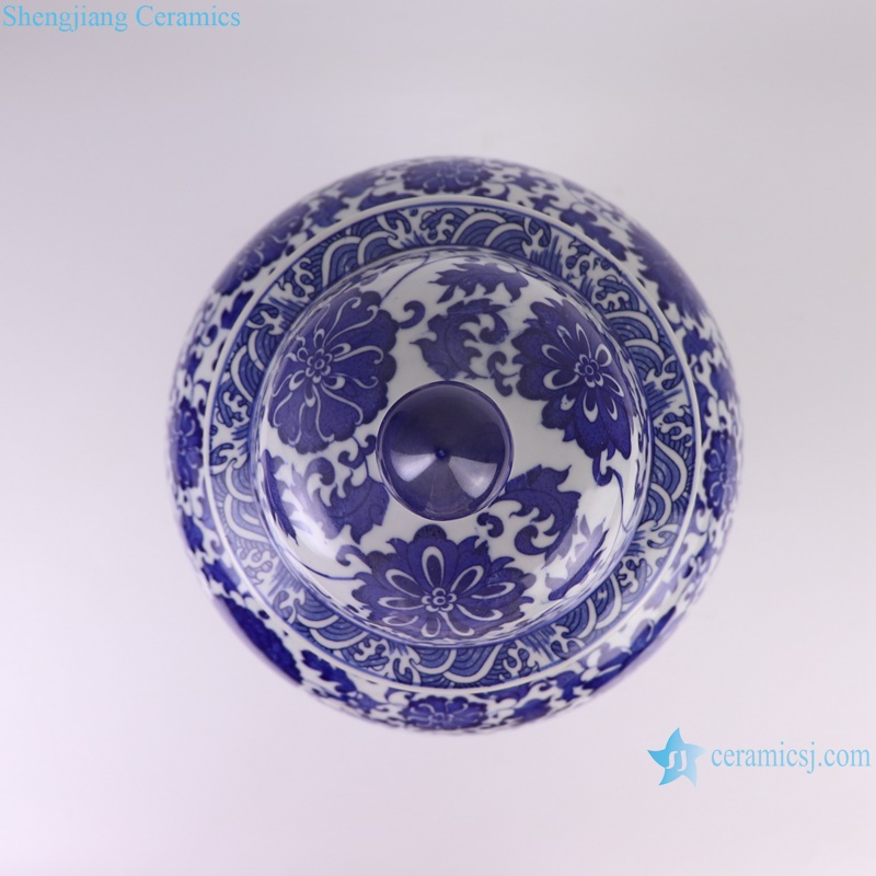 RZGM08-D Jingdezhen Twisted Flower Pattern Ceramic General Pot Porcelain Lidded Ginger Jars--top view