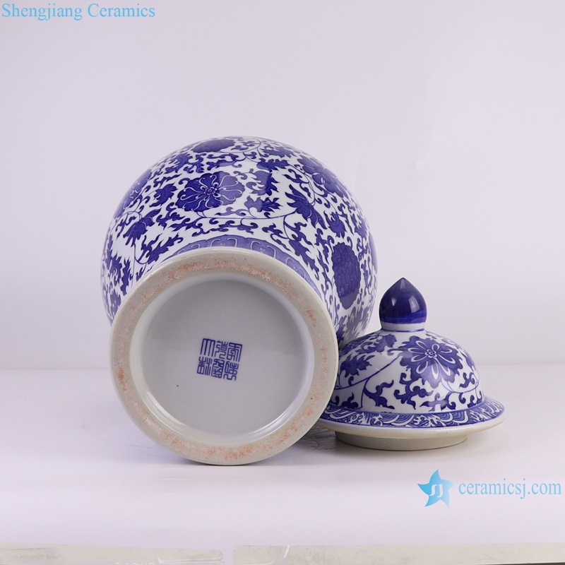 RZGM08-D Jingdezhen Twisted Flower Pattern Ceramic General Pot Porcelain Lidded Ginger Jars--bottom 