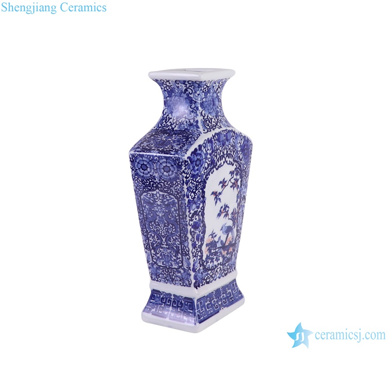 RZGM10-A Jingdezhen Antique Twisted flower Pattern Square shape Ceramic Tabletop Vase --side view