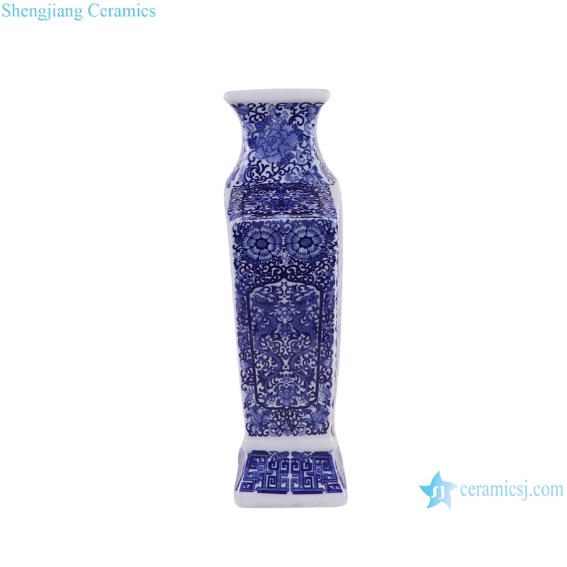 RZGM10-A Jingdezhen Antique Twisted flower Pattern Square shape Ceramic Tabletop Vase --twisted flower side