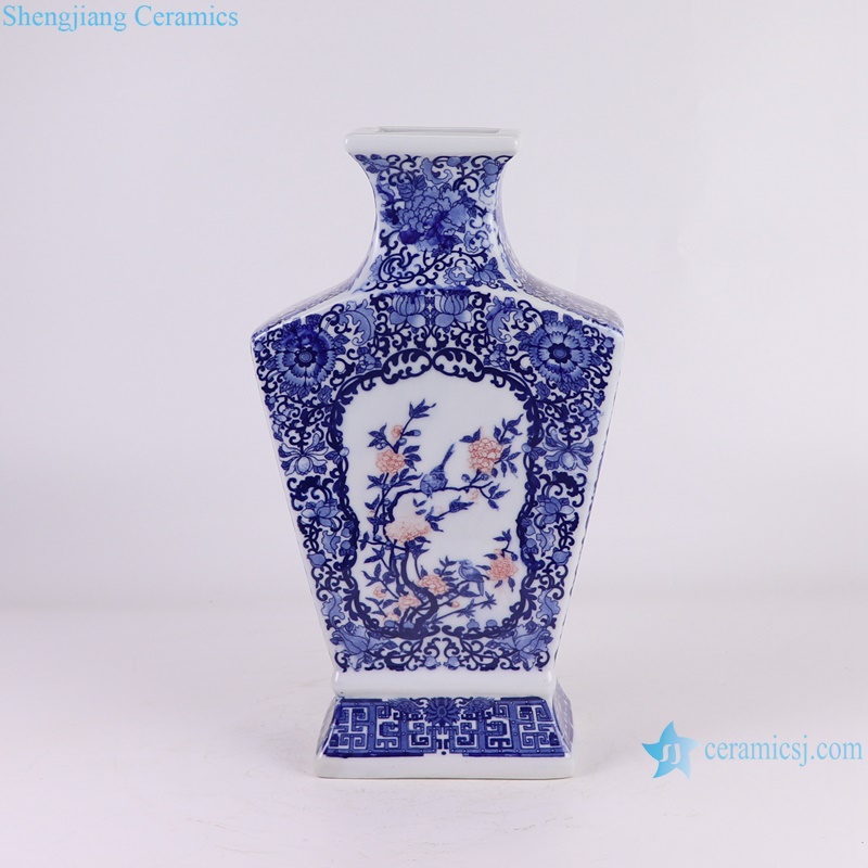 RZGM10-A Jingdezhen Antique Twisted flower Pattern Square shape Ceramic Tabletop Vase