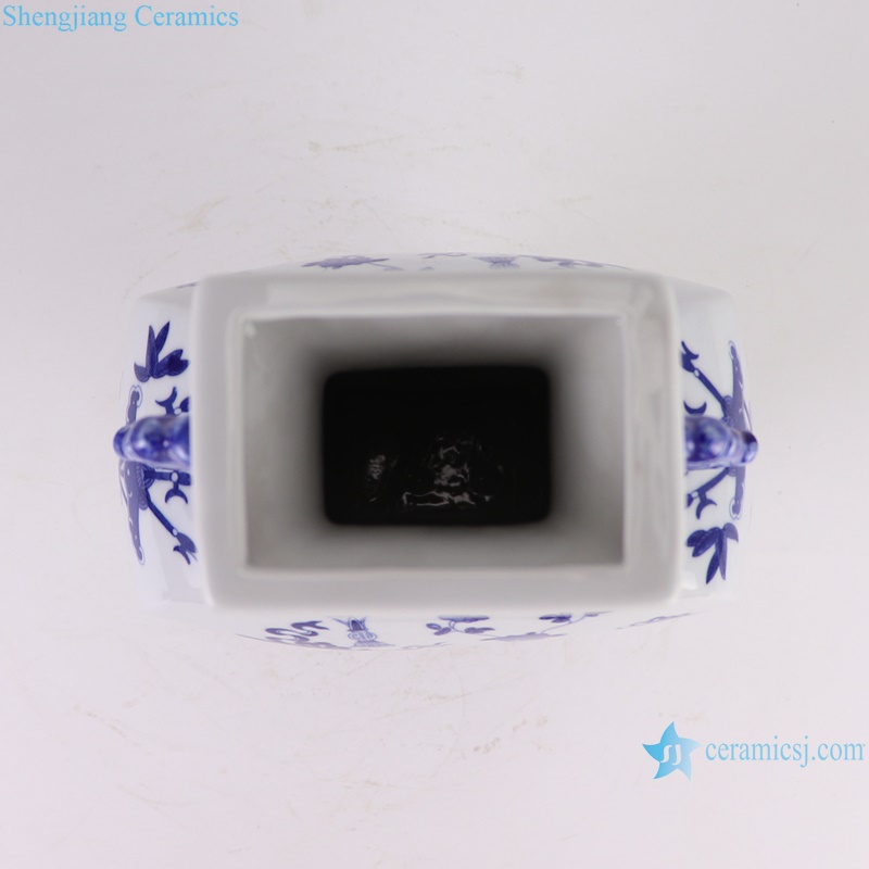 RZGM11-A Jingdezhen BOGU Pattern Square shape Ceramic Decorative Flower Vase with ears--top view