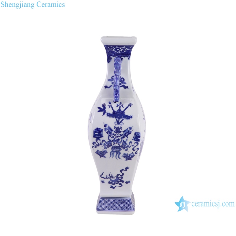 RZGM11-A Jingdezhen BOGU Pattern Square shape Ceramic Decorative Flower Vase with ears