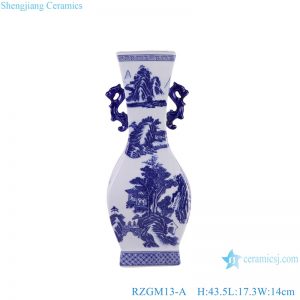 RZGM13-A Jingdezhen Porcelain Landscape Character Pattern Square shape Ceramic flower Vase