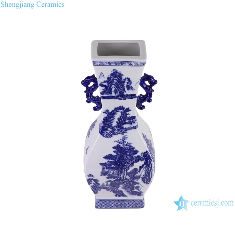 RZGM13-A Jingdezhen Porcelain Landscape Character Pattern Square shape Ceramic flower Vase --vertical view
