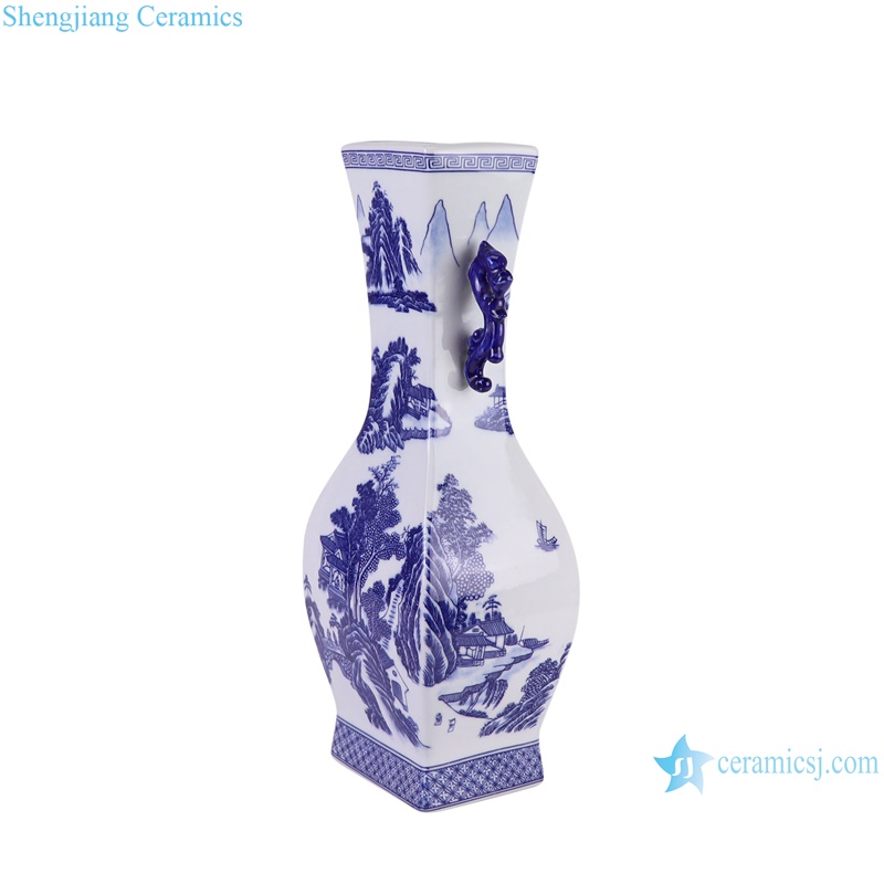 RZGM13-A Jingdezhen Porcelain Landscape Character Pattern Square shape Ceramic flower Vase --side view