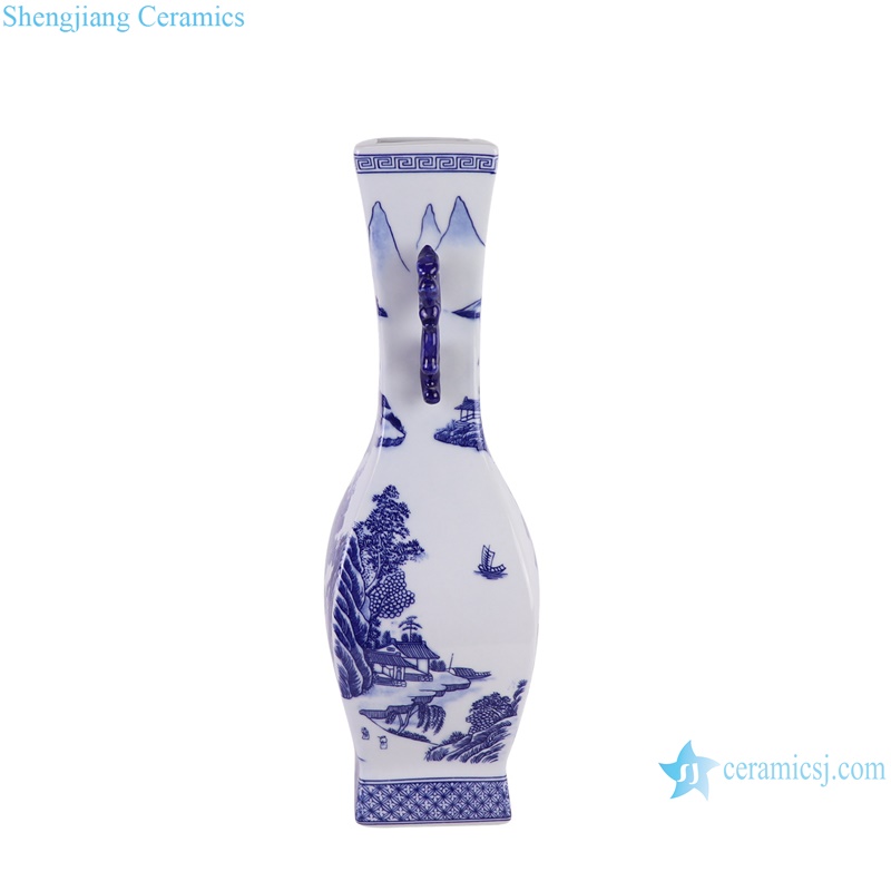 RZGM13-A Jingdezhen Porcelain Landscape Character Pattern Square shape Ceramic flower Vase --with ear