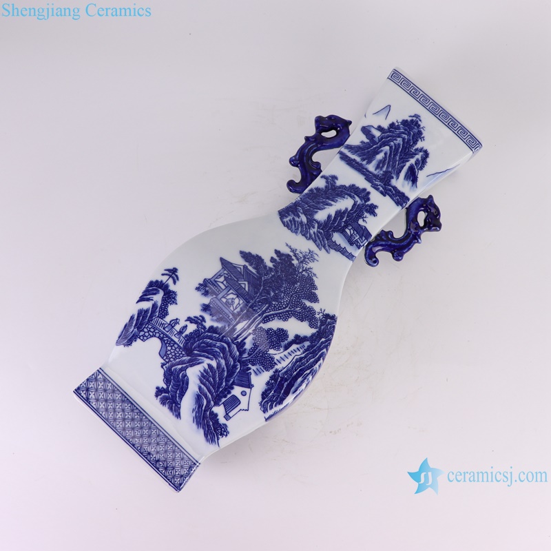 RZGM13-A Jingdezhen Porcelain Landscape Character Pattern Square shape Ceramic flower Vase