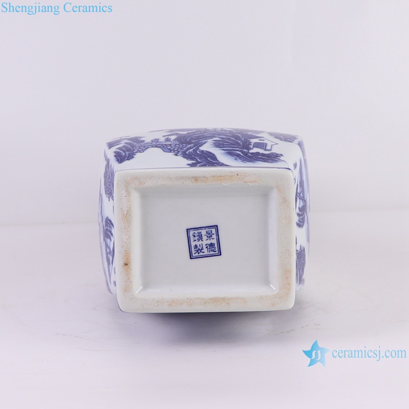 RZGM13-A Jingdezhen Porcelain Landscape Character Pattern Square shape Ceramic flower Vase --bottom