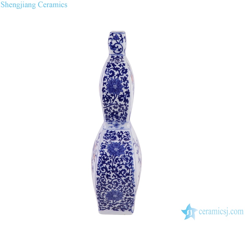 RZGM14-A Flower and bird Blue and White Porcelain Flat belly Ceramic Gourd Flower Vase - twig pattern
