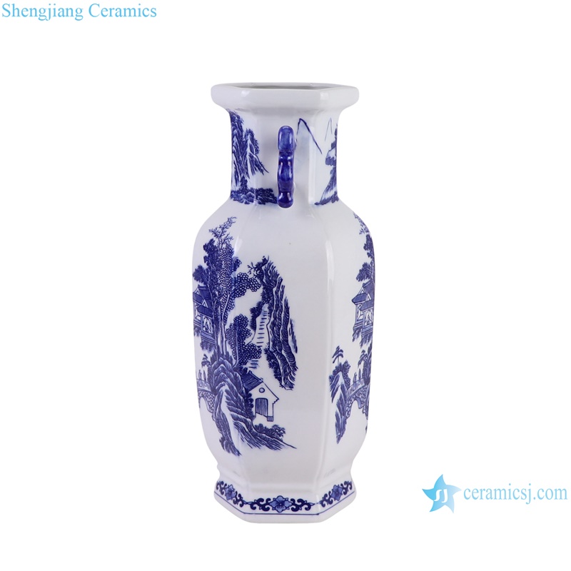 RZGM16-A Jingdezhen Porcelain landscape Character Pattern Sixes sides Ceramic Decorative Vase