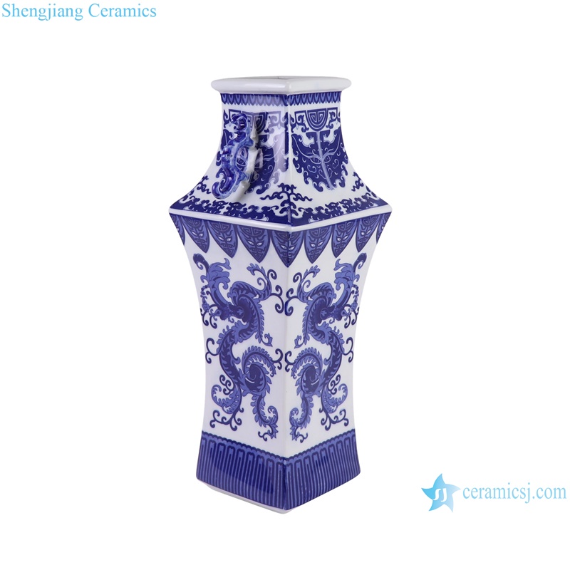 RZGM17-A Square shape Ceramic Phoenix tail pattern Home Decorative Vase - side view