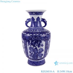 RZGM18-A Open window Jingdezhen Porcelain Fruit and Flower Pattern Square shape Ceramic Tabletop Vase