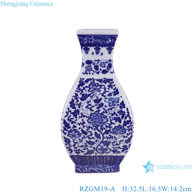 RZGM19-A Blue and White Porcelain Square shape Okho Spring bottle Ceramic flower Vase