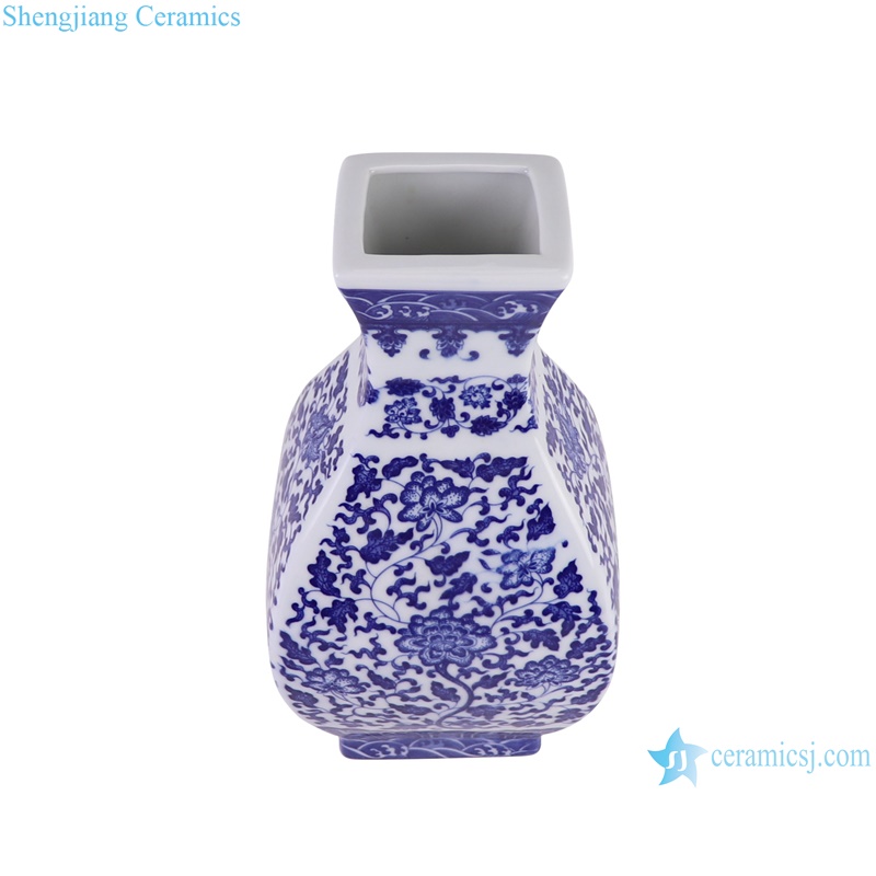  Blue and White Porcelain Square shape Okho Spring bottle Ceramic flower Vase - vertical view