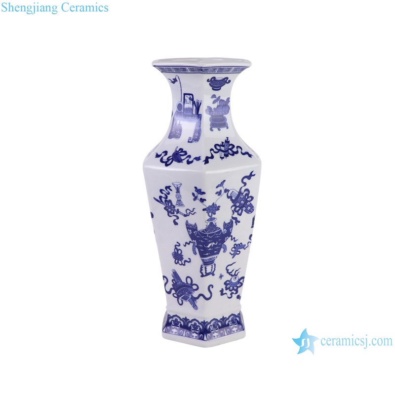 RZGM20-A Ancient Bogu Pattern Six sides Ceramic Flower Vase - side view