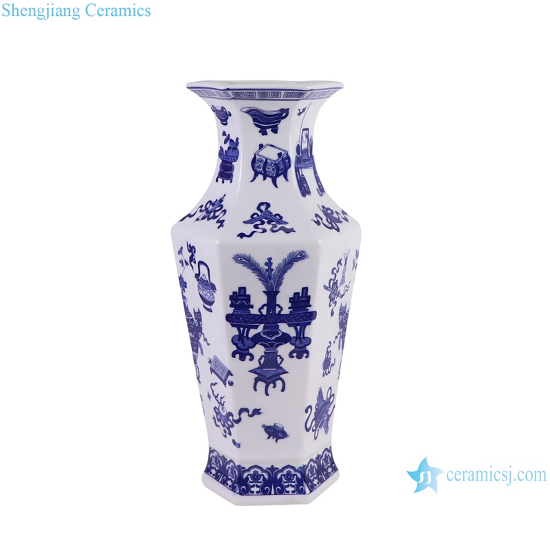 RZGM20-A Porcelain Bogu Culture Pattern Six sides Decorative Ceramic Flower Vase