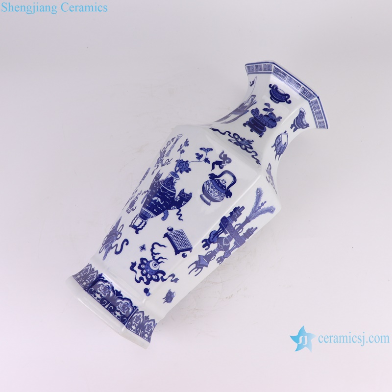 RZGM20-A Porcelain Bogu Culture Pattern Six sides Decorative Ceramic Flower Vase