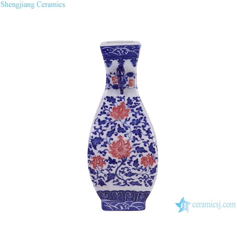 RZGM21-A Underglazed Red Twisted Pattern Blue and white porcelain Square shape Ceramic Vase