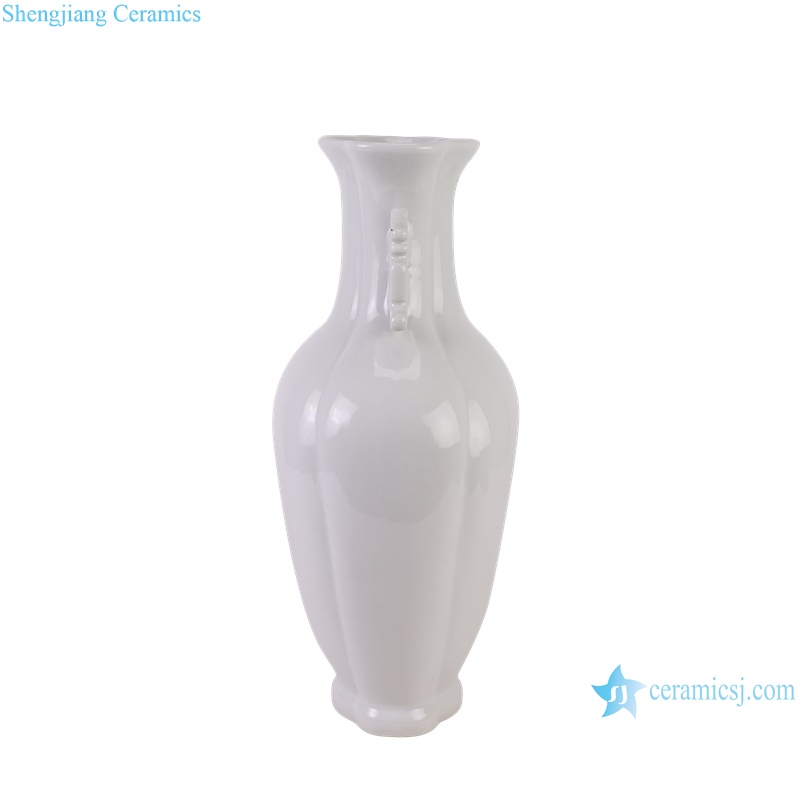 RZGY14-A White Color Six sided fish tail shape Flower top Porcelain Decorative vase with Carved Ears