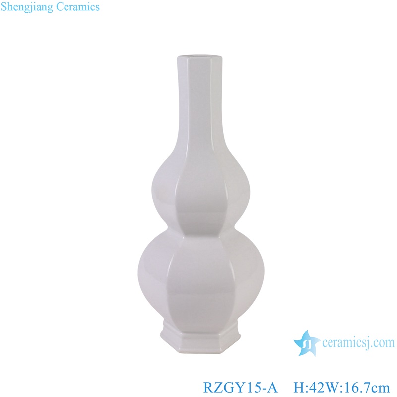 White Color Hexagonal Gourd Shape Ceramic Decorative Flower Vase