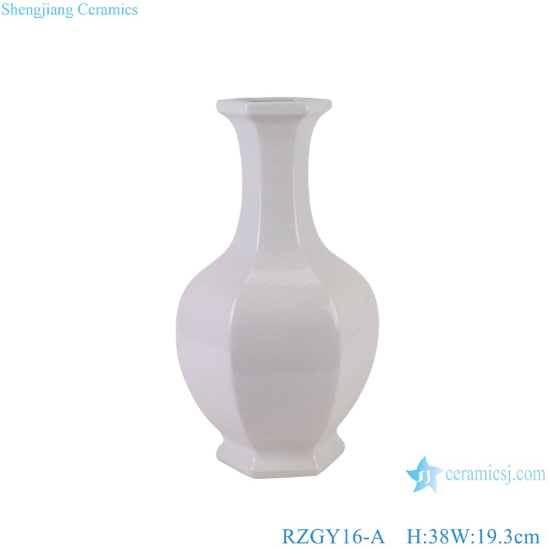 White Color Hexagonal Home Decorative Porcelain Flower Vase