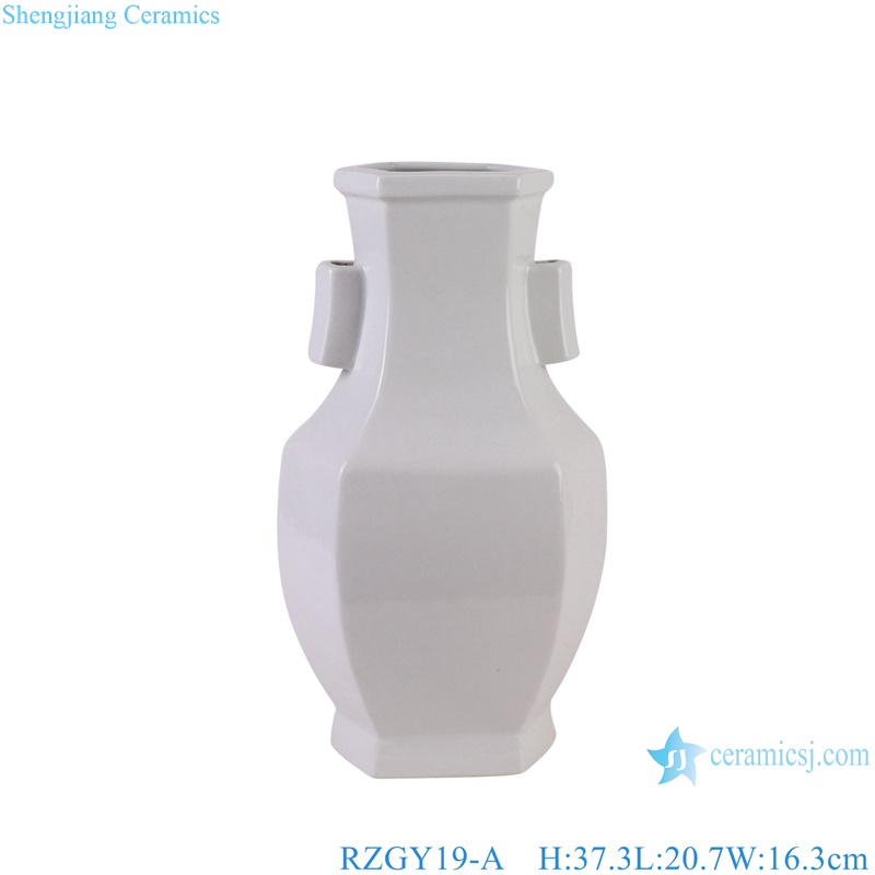 White Color Hexagonal Through ear Decorative Ceramic Flower vase
