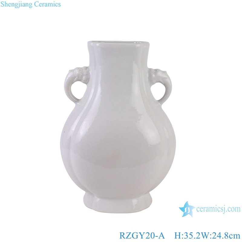 White Color Hexagonal Bucket shape Decorative Ceramic Flower vase with elegant ear