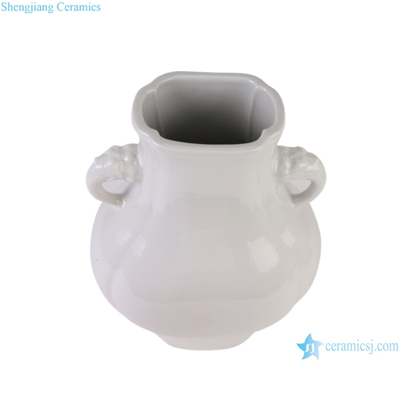 RZGY20-A White Color Hexagonal Bucket shape Decorative Ceramic Flower vase with elegant ear